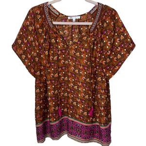 DR2 Brown Floral Boho Blouse